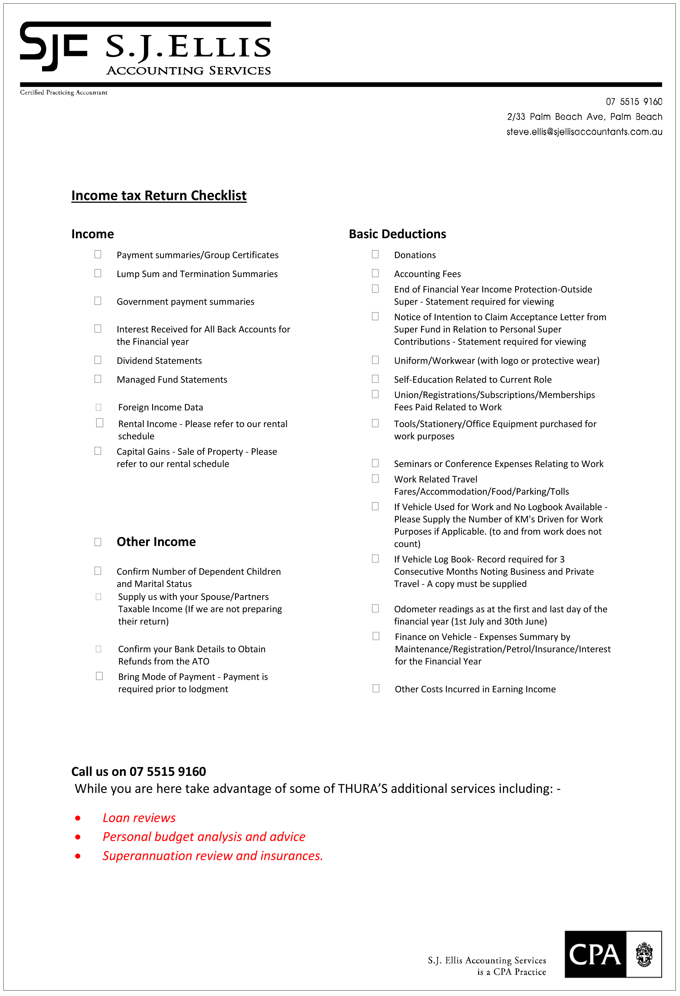 Individual Tax Return Checklist